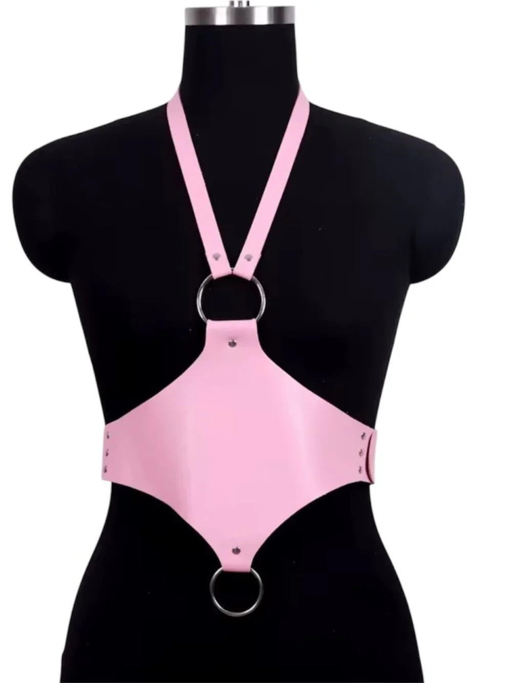 Women Edgy Pink Faux Leather Harness Belt